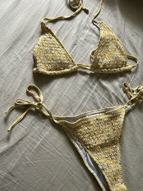 Yellow Smocked Tie-Side Bikini Set